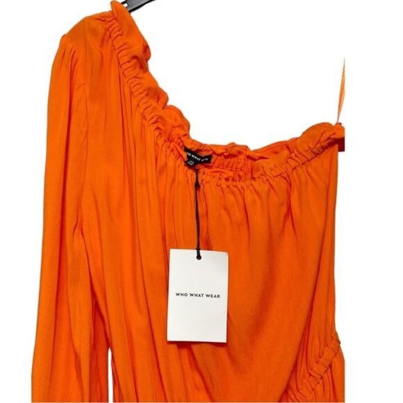 Who What Wear One Shoulder Casual Midi Dress in Orange Size XS - Picture 7 of 8